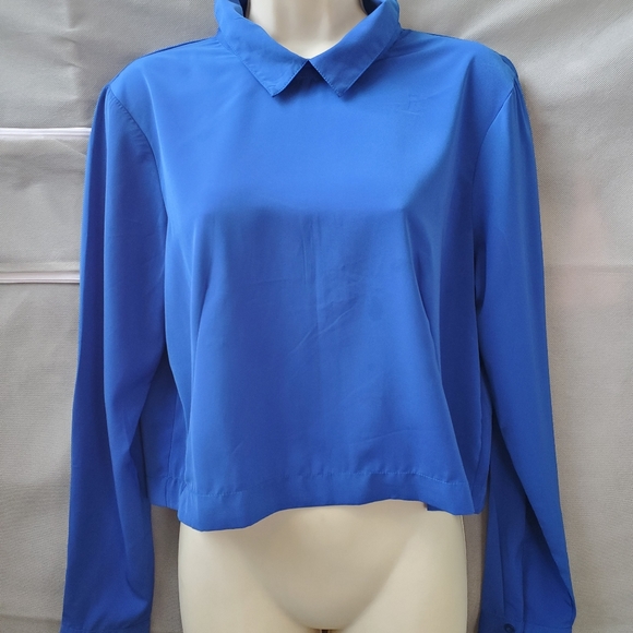Vero Moda Blue Cropped Long Sleeve Blouse - Picture 2 of 10